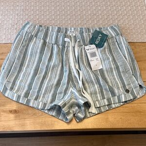 NWT Roxy Women's Green Striped 100% Cotton Shorts